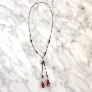 Vintage Black and Red Beaded Lariat Necklace